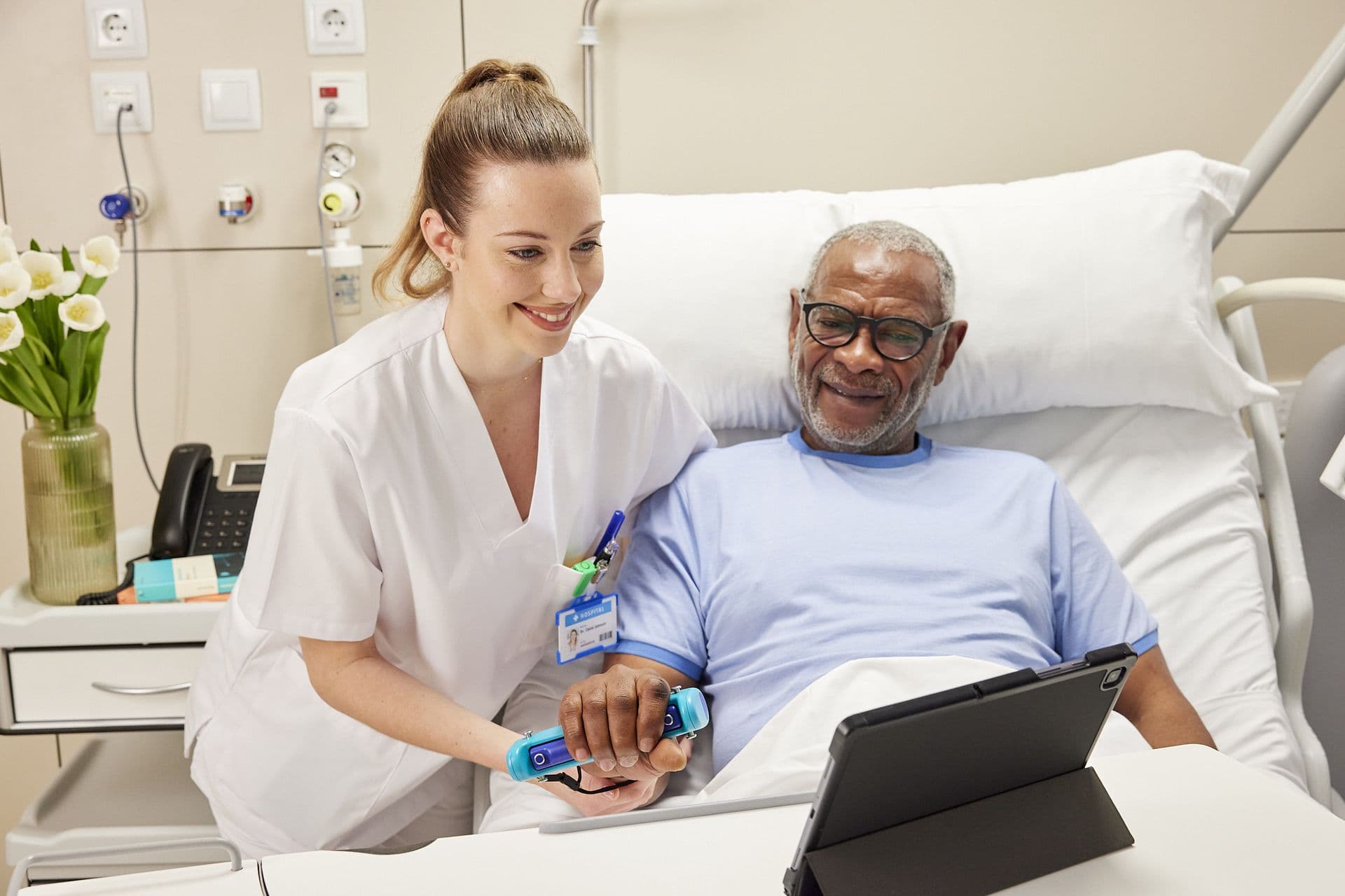 Clinician guiding a patient through an assessment